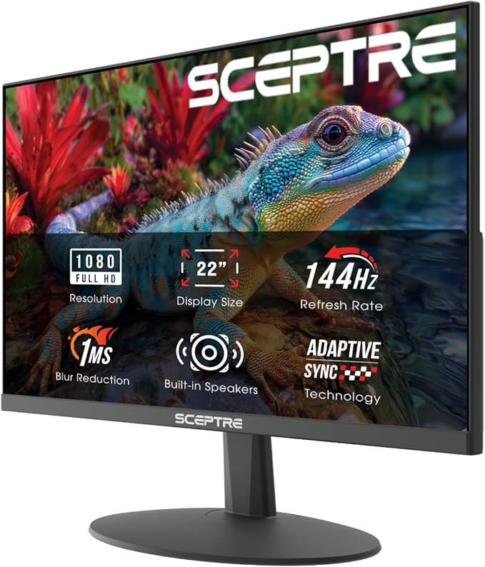 Sceptre New 22-Inch Gaming Monitor, FHD 1080p, Up to 144Hz, HDMI, DisplayPort, Built-in Speakers,... | Amazon (US)