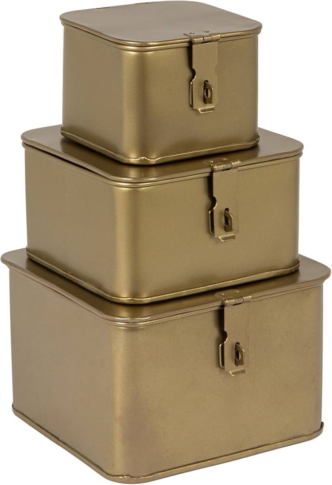 Creative Co-Op Square Decorative Metal Boxes with Gold Finish (Set of 3 Sizes) | Amazon (US)