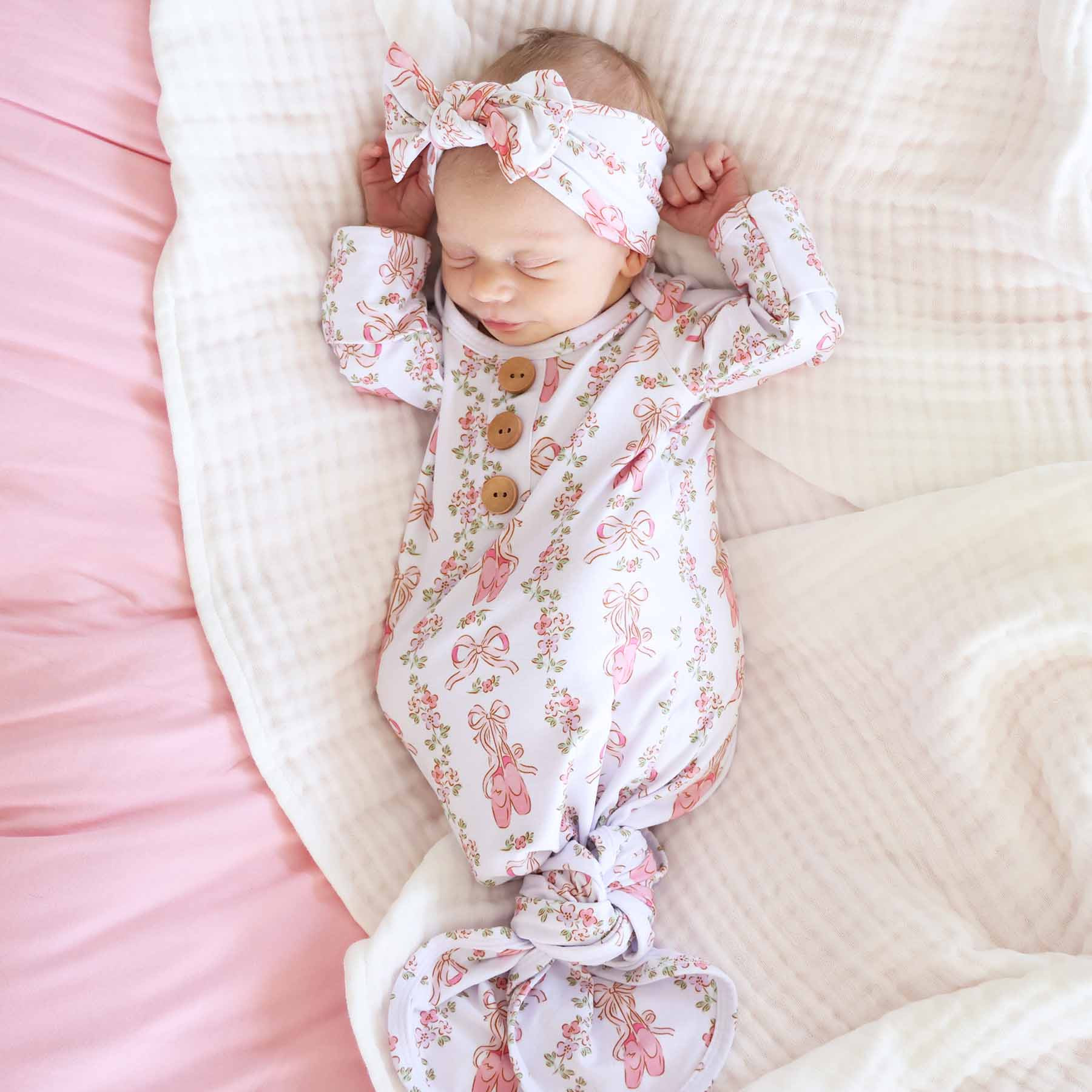 Ballet Blossoms Newborn Baby Knot Gown & Hat Set | Caden Lane
