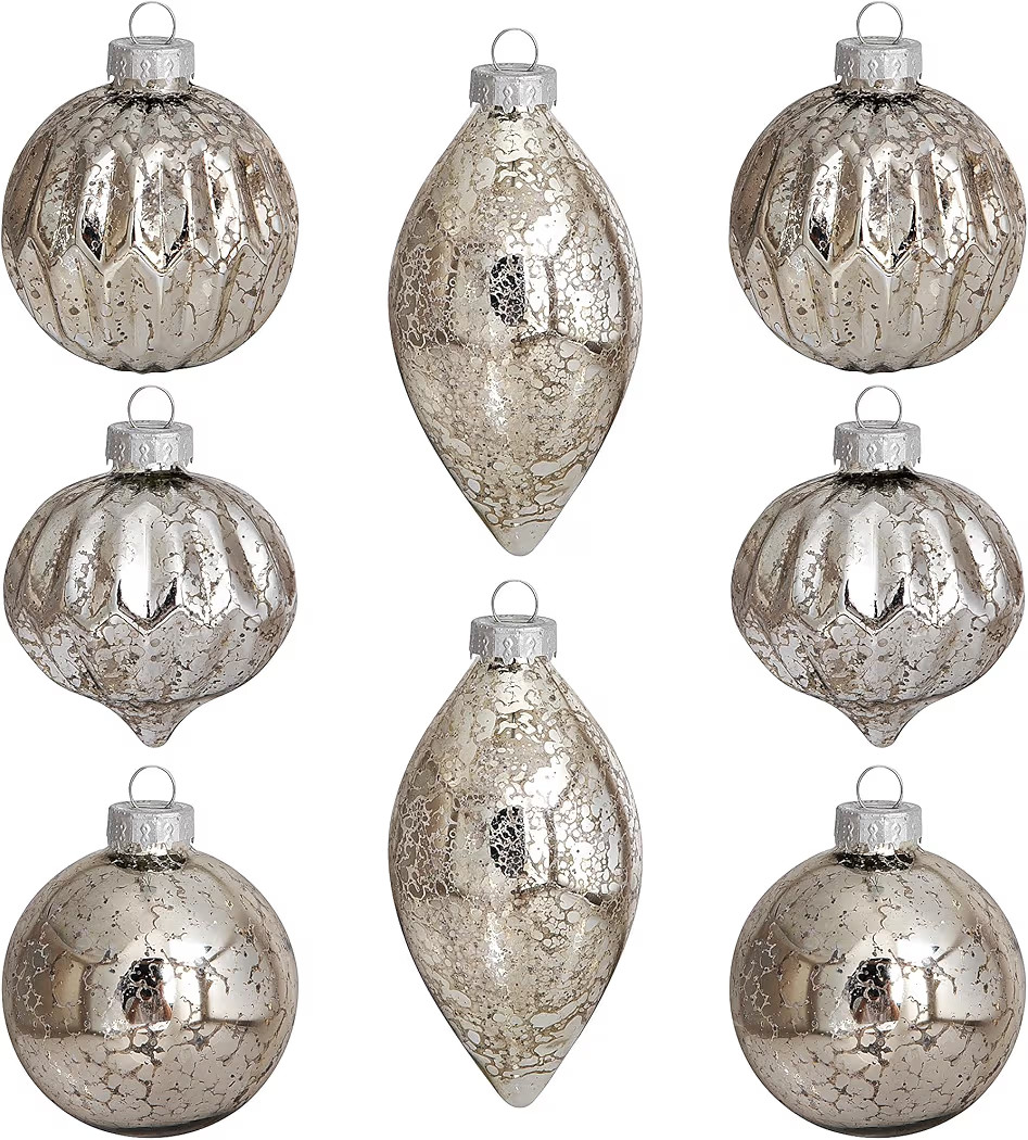 Deloky 8 Pcs Mercury Glass Christmas Hanging Ornaments - Silver, Vintage Glass Ball Ornaments for... | Amazon (US)