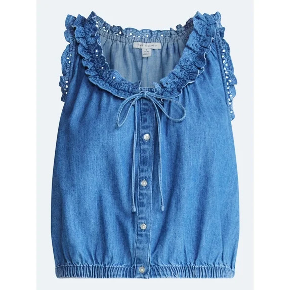 Free Assembly Eyelet Ruffle Sleeveless Chambray Top, Sizes XS-XL | Walmart (US)