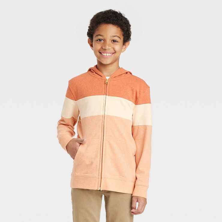 Boys' Colorblock Zip-Up Hoodie - Cat & Jack™ Orange/Cream | Target