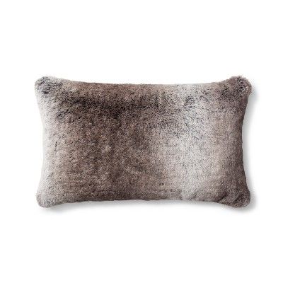 Oblong Faux Fur Throw Pillow Neutral - Threshold&#8482; | Target