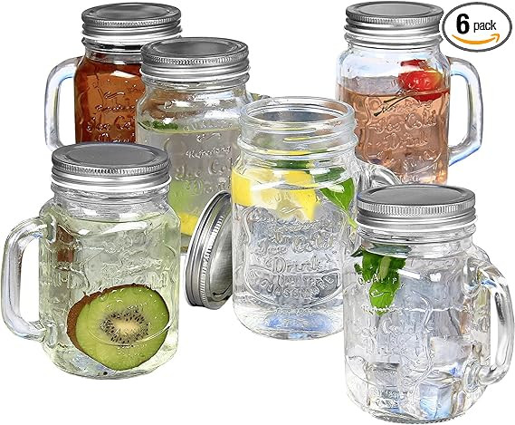 Estilo Mason Jar Mugs with Handles Old Fashioned Drinking Glass Set 6, 16 oz Each | Amazon (US)