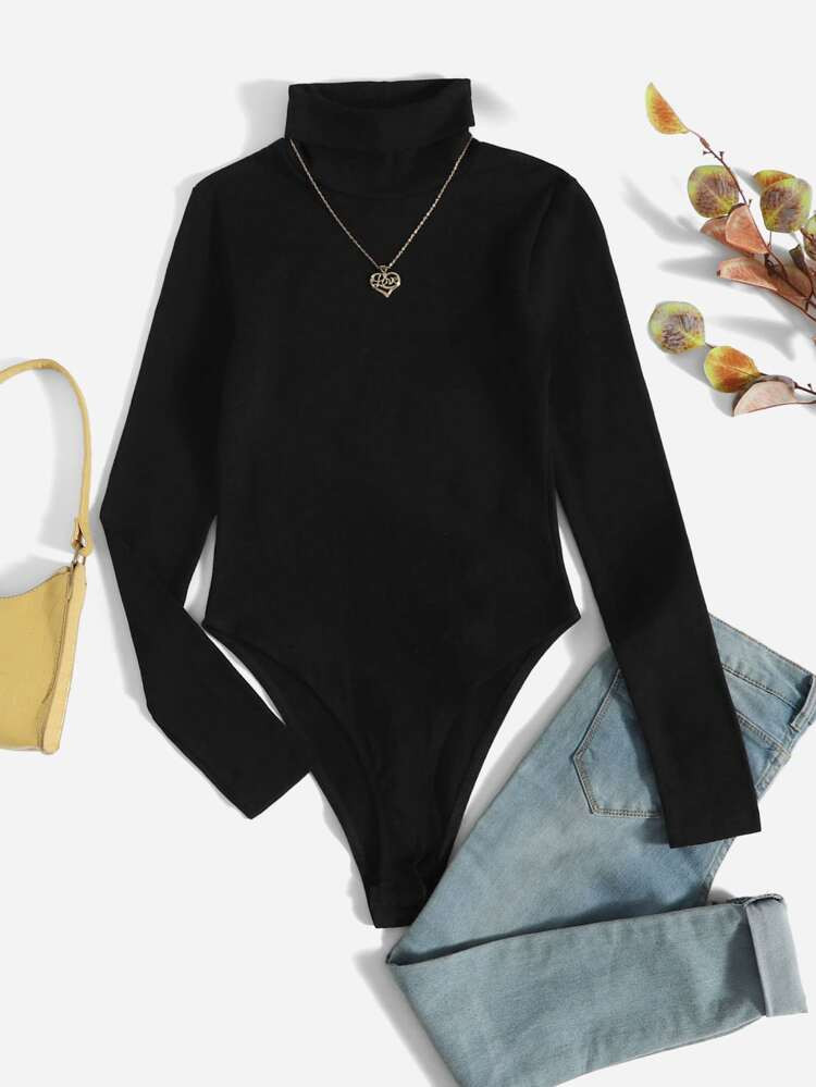 SHEIN Solid Turtleneck Bodysuit | SHEIN