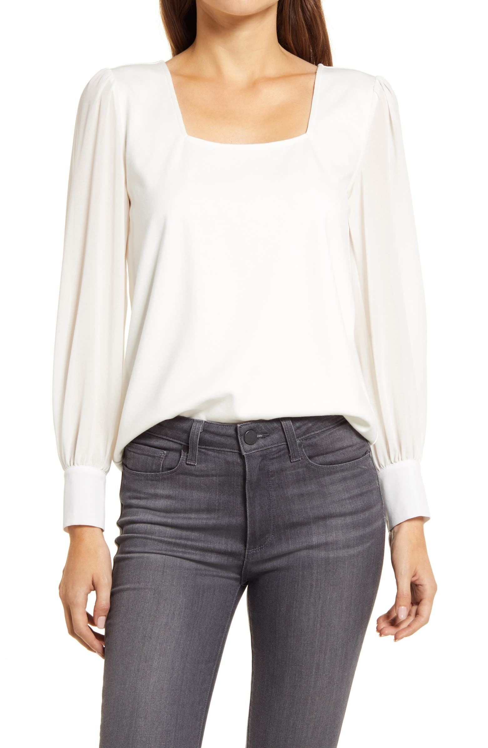 GIBSONLOOK Mixed Media Square Neck Top | Nordstrom | Nordstrom