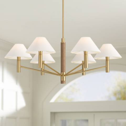 Possini Euro Conrad 41 3/4" Wide Warm Gold and Wood 6-Light Chandelier | Lamps Plus