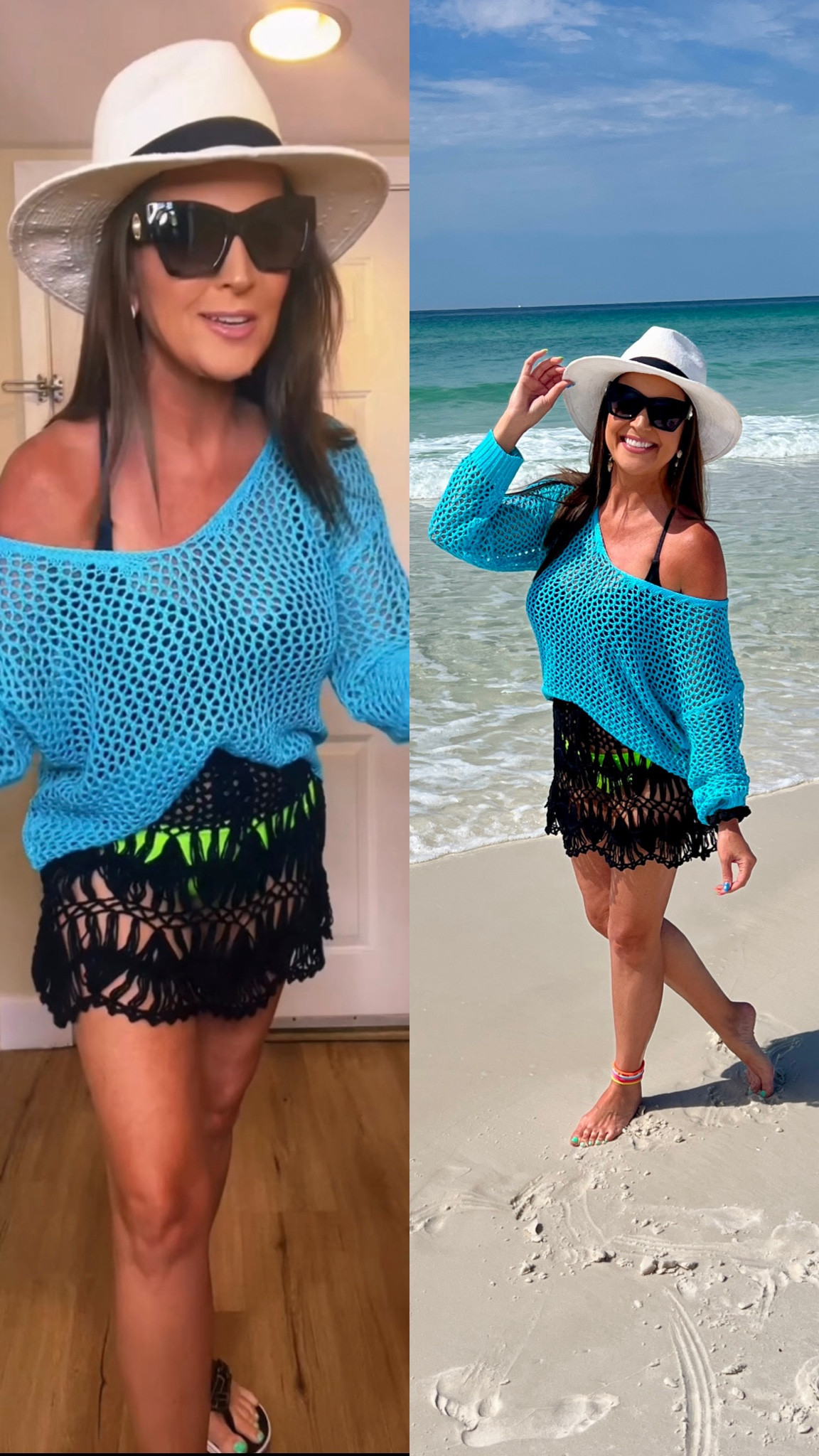 Crochet cover up top and skirt. Top does not have stretch, so size up if you want an oversized fit. Skirt DOES have stretch. I still sized up one. Wearing a medium in both. Sunglasses are designer inspired and POLARIZED! 

These bikini bottoms are seamless and super flattering on if you buy them in the correct size! They’re pretty much all I wear now! And they’re under $4! 

Swimwear, swim coverups, beach coverups, white Panama hat, beach hat, polarized designer inspired sunglasses, beach attire, beach outfits, resort wear, summer outfit, vacation outfit, summer fashion, flip flops 


#LTKStyleTip #LTKSeasonal #LTKSwim