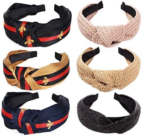 Fashion Headbands For Women, Bow Knotted Vintage Wide Cut Black Top Cross Head Bands For Girls Ha... | Amazon (US)