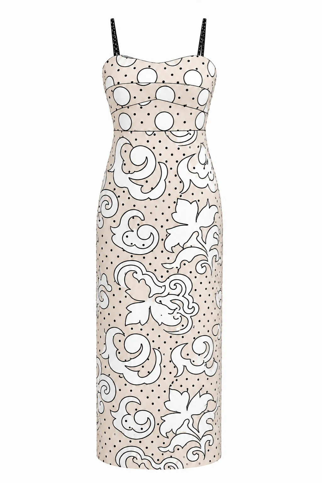 Sonya Ivory Noir Dotted Embroidery Midi Dress | Anna Cate Collection