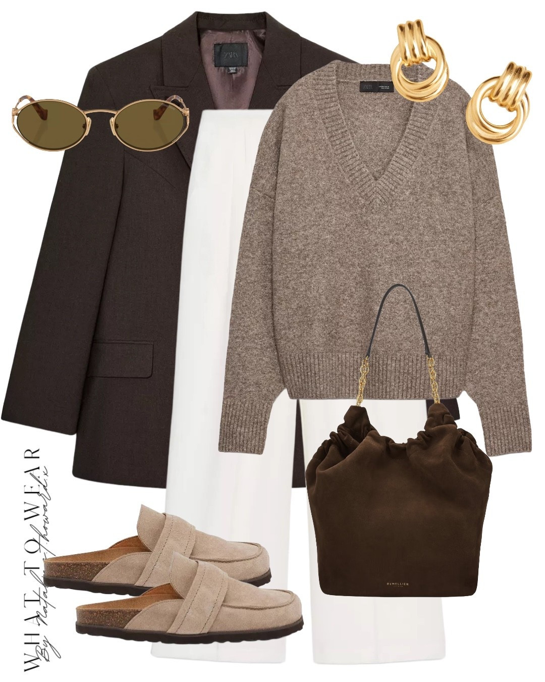 A neutral smart casual outfit styling white trousers and a brown blazer 

#LTKautumn #LTKuk #LTKstyletip