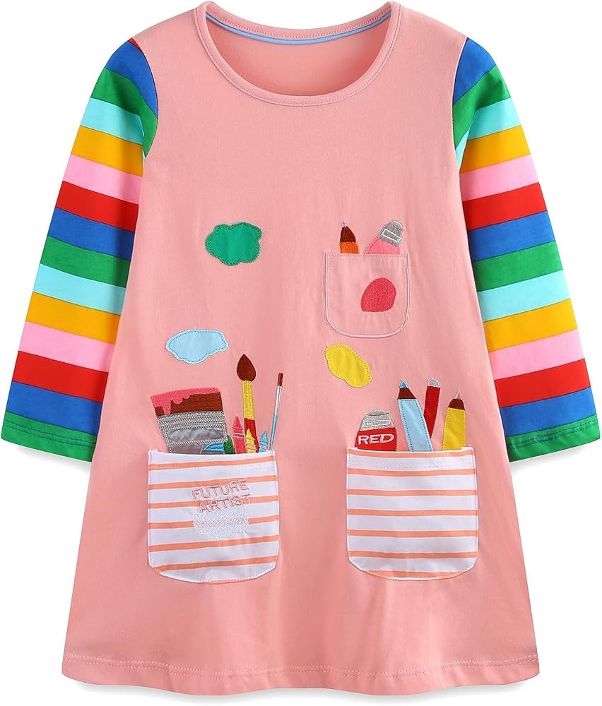 Hongshilian Girls Cartoon Dress Applique Party Dresses Casual Jersey Cotton Long-Sleeved | Amazon (US)