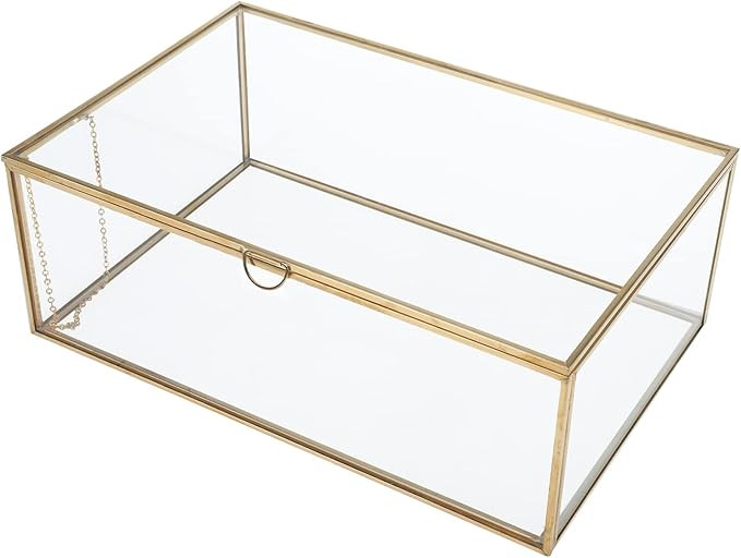 HighFree Copper Golden Vintage Glass Lidded Box - Keepsake Glass Box - Clear Jewelry Display Glas... | Amazon (US)