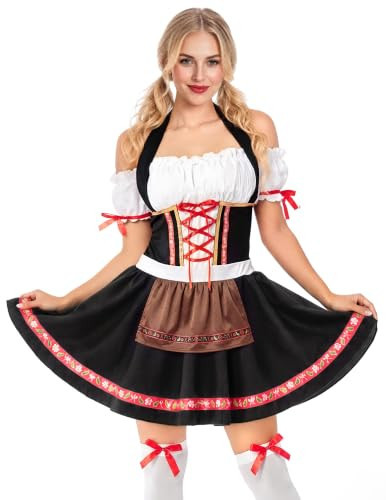 Spooktacular Creations Oktoberfest Outfits Women Costume, German Bavarian Dirndl Dress Beer Girl Garden Babe Maid Set for Cosplay Carnival Halloween Party,Black (Large) | Amazon (US)