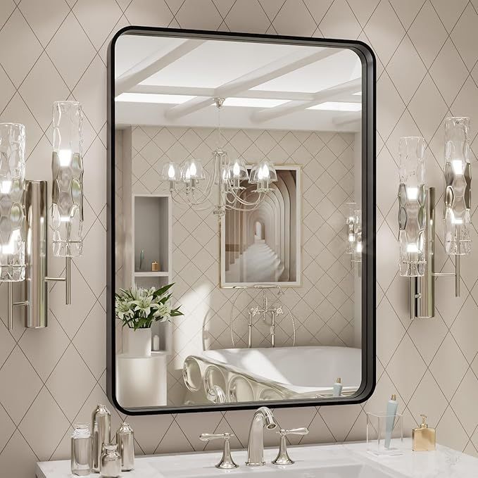 LOAAO 24X32 Inch Black Metal Framed Bathroom Mirror for Wall, Matte Black Bathroom Vanity Mirror ... | Amazon (US)