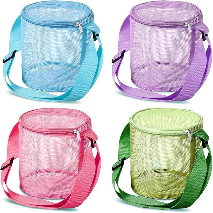 Frienda 4 Piece Cylindrical Mesh Tote Shell Bags, Large Capacity Sand Beach Toys Storage Bag Adju... | Amazon (US)