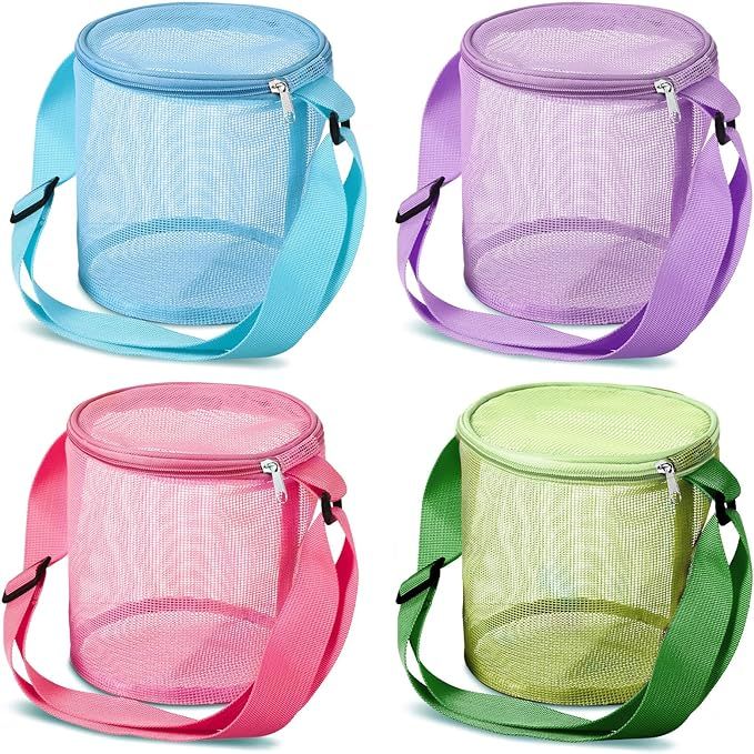 Frienda 4 Piece Beach Toys Mesh Beach Bag Shell Collecting Bag Cylindrical Bags with Adjustable C... | Amazon (US)