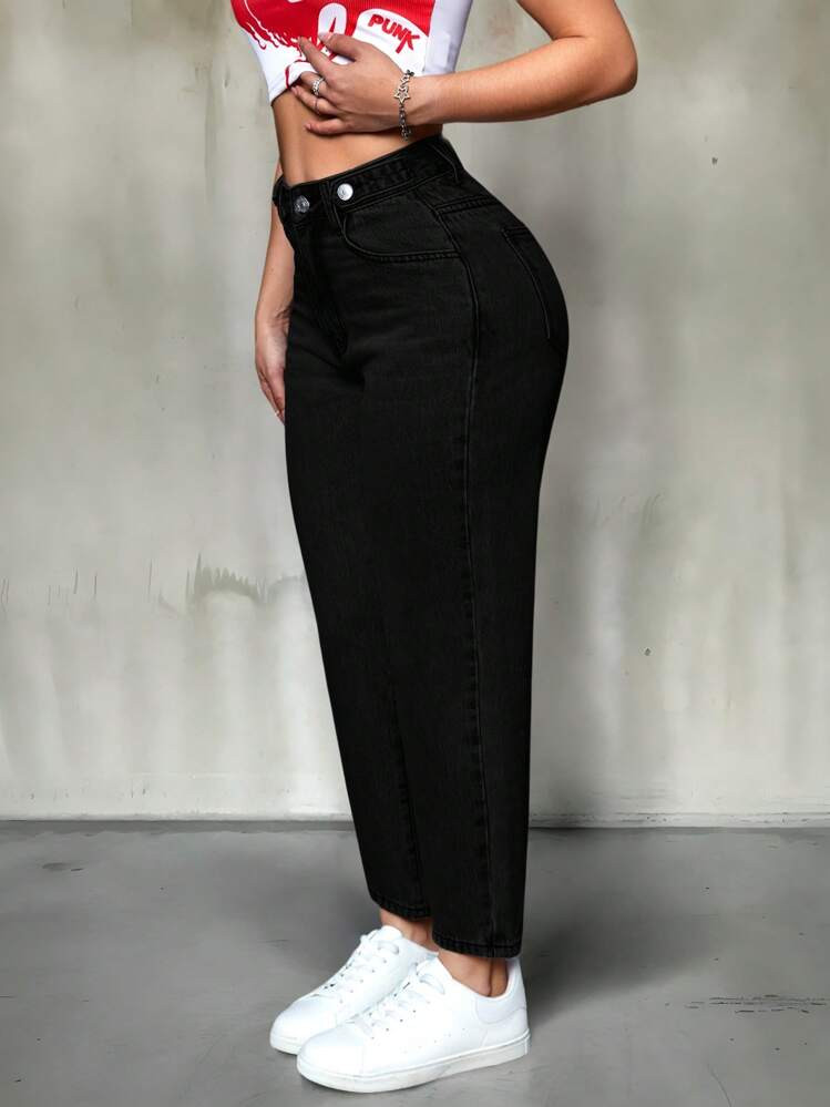 SHEIN PETITE Women's Plain Color Casual Cone Denim Jeans | SHEIN