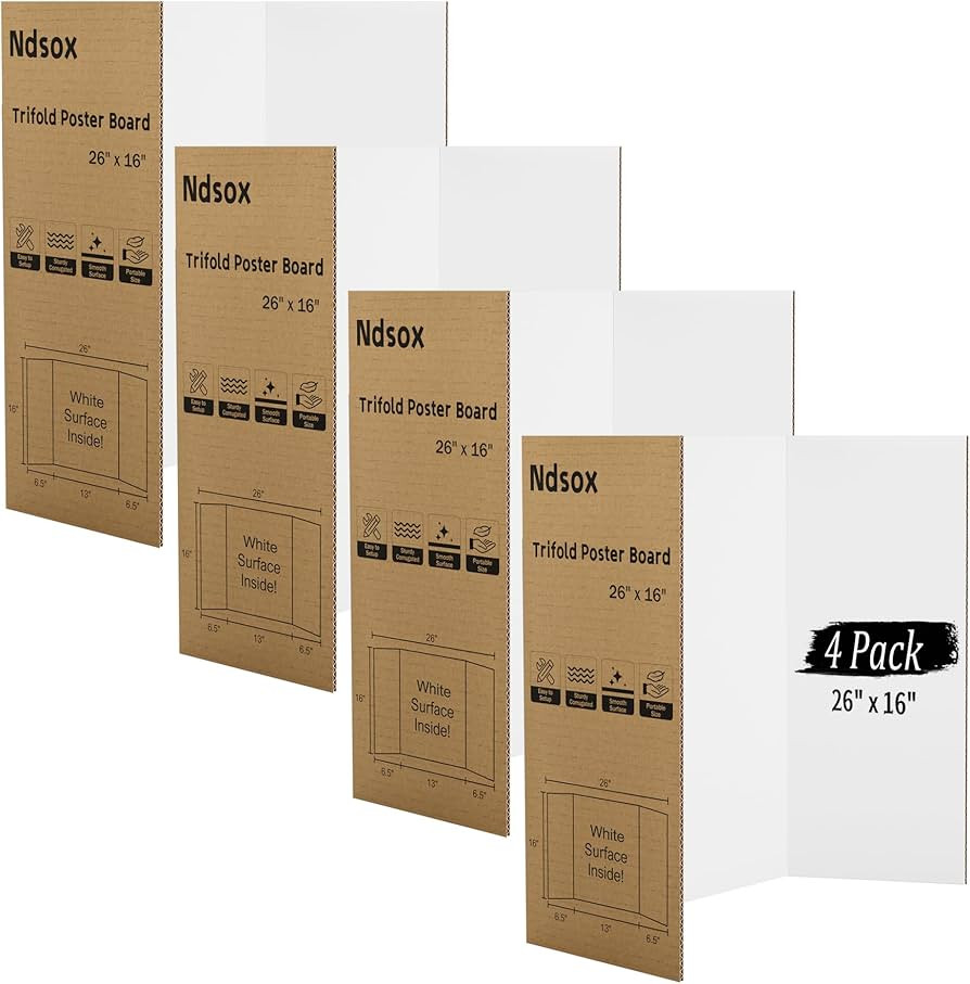 Ndsox 4 Pack 26" x 16" White Trifold Poster Board Medium Size Corrugated Tri Fold Project Poster ... | Amazon (US)
