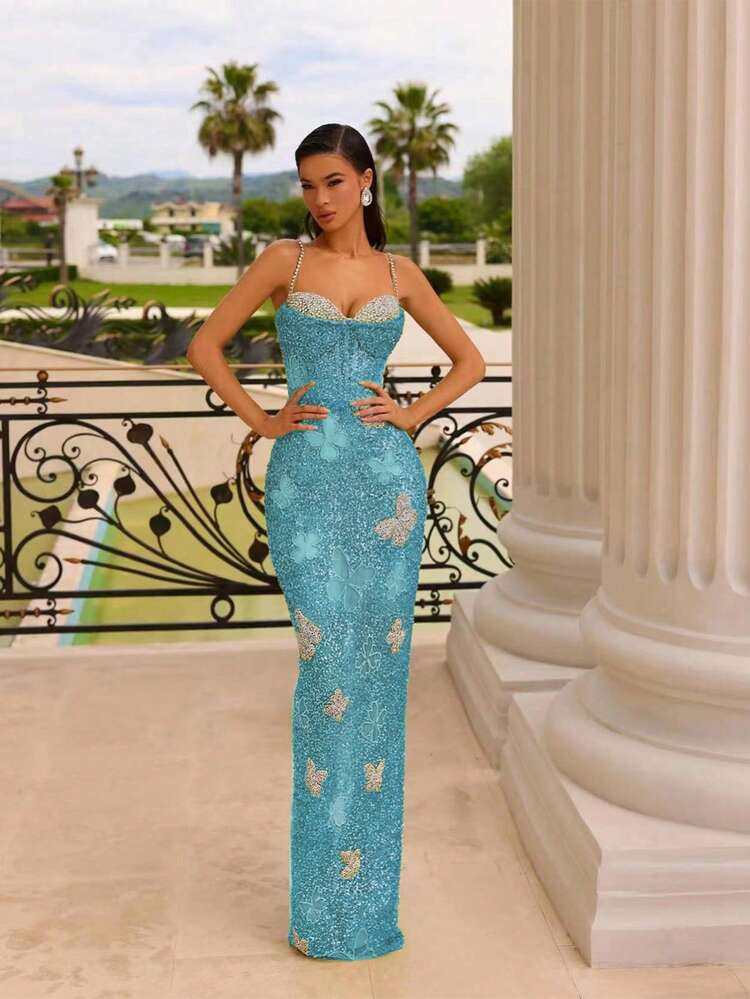 Women's Glamorous Sequin Embellished Sexy Evening Dress, Formal, Party Dress, Gown, For Wedding G... | SHEIN