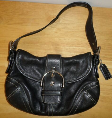 Details about   Coach Soho Black Leather Buckle Shoulder Bag E04S-9247 Flap Closure | eBay US