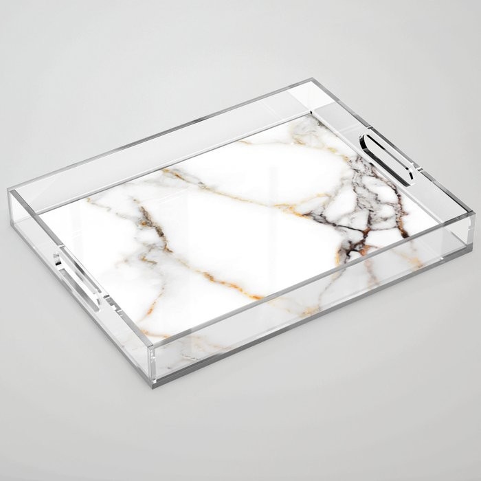White Gray And Rose-gold Faux Marble Clear Acrylic Organizer/serving Tray by Gogaart - Medium 15 1/2 | Society6