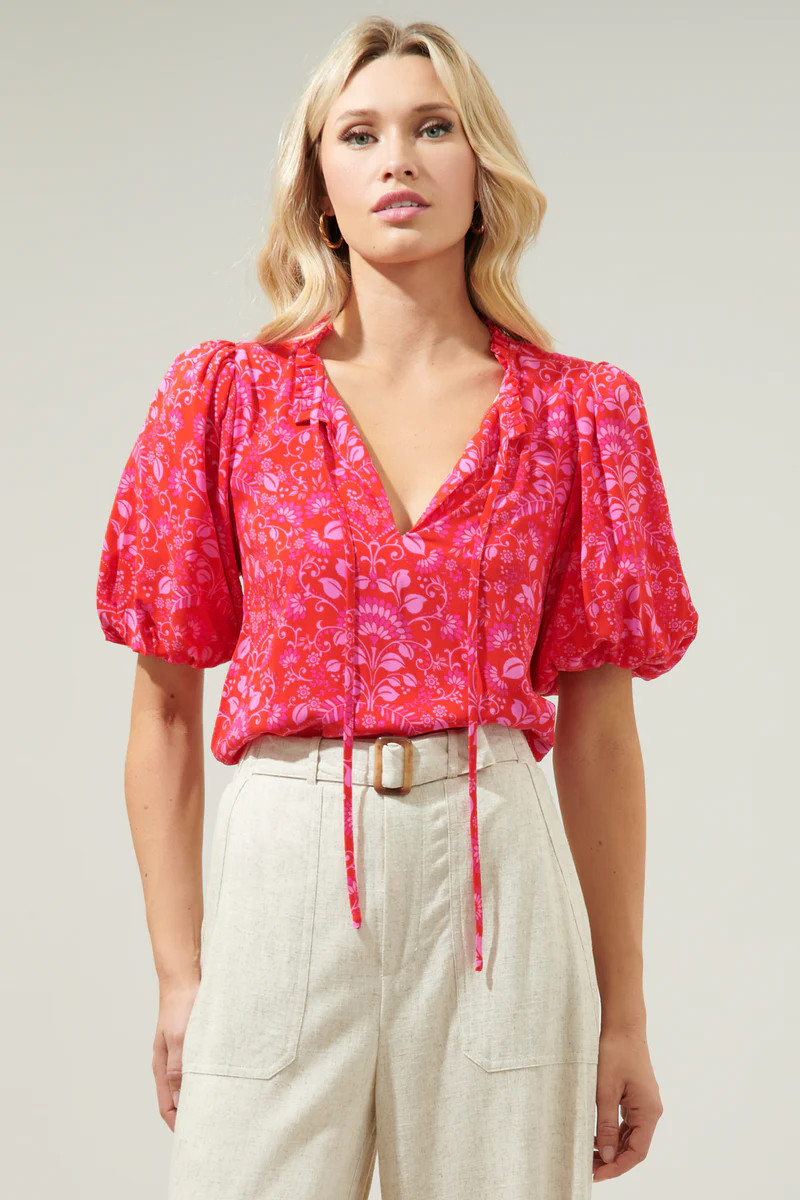 Ranier Pink Paisley Bluebay Puff Sleeve Blouse | Sugarlips