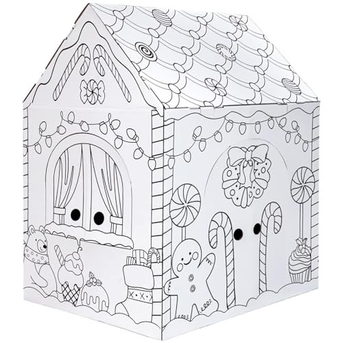 kockuu Color Your Own Cardboard Gingerbread House, Large Christmas Cardboard Playhouse for Kids Toddlers Christmas Arts & Crafts Activity Indoor Fun, 40" x 32" x 26" | Amazon (US)