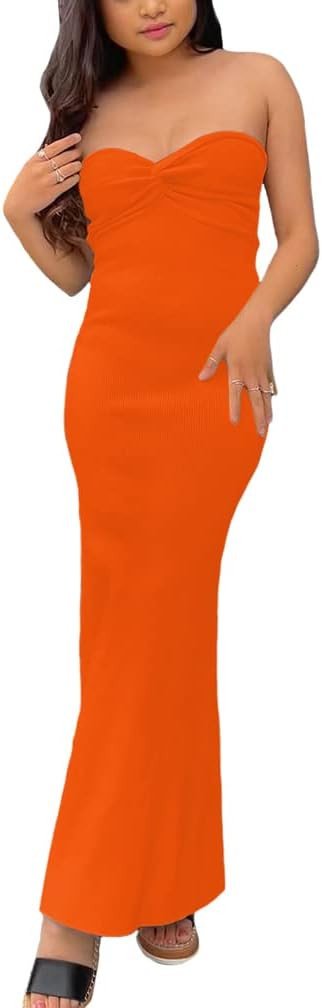 Sdencin Women Sexy Twist Knot Front Ribbed Knit Bodycon Bandeau Tube Dress Casual Solid Strapless... | Amazon (US)