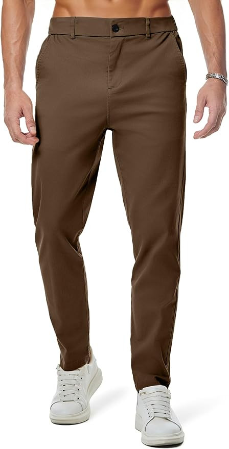 JMIERR Men's Chino Pants Casual Stretch Waist Tapered Trousers with Pockets | Amazon (US)