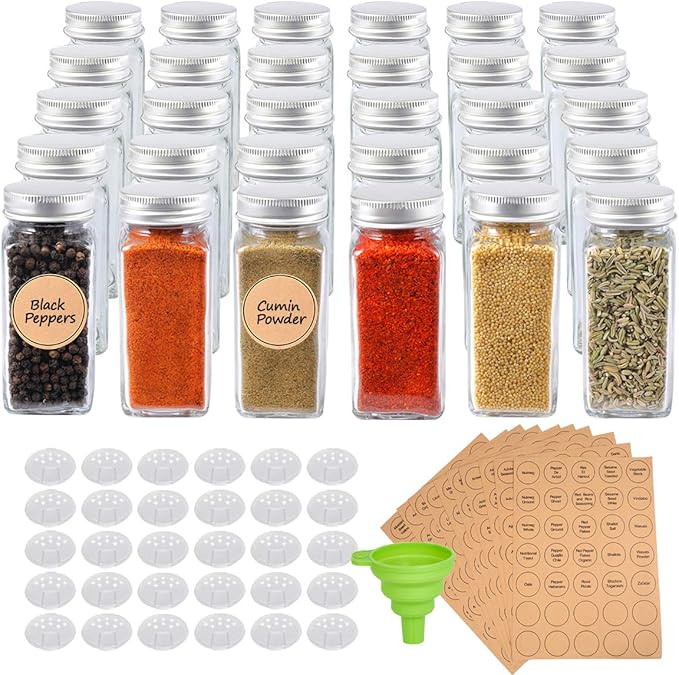 SXUDA 30 Pcs Glass Spice Jars/Bottles, 4oz Empty Square Spice Containers with Shaker Lids and Air... | Amazon (US)