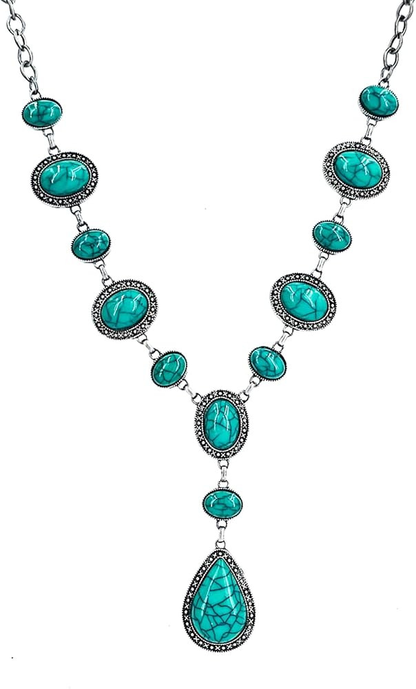 Turquoise Y-shaped Necklace for Women, Western Bohemian Style Jewelry Gift, Western Turquoise Pen... | Amazon (US)