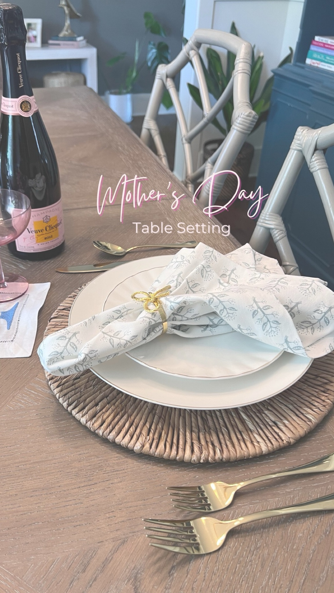 Set a simple and pretty table for Mother’s Day or any gathering! 
My inspiration was these beautiful napkins from JSH home. I wanted them to stand out, so I used classic white china with a gold rim and gold flatware from Amazon. Added a neutral placement and light pink coup glass from Pottery Barn. 

#LTKHome #LTKSeasonal #LTKParties
