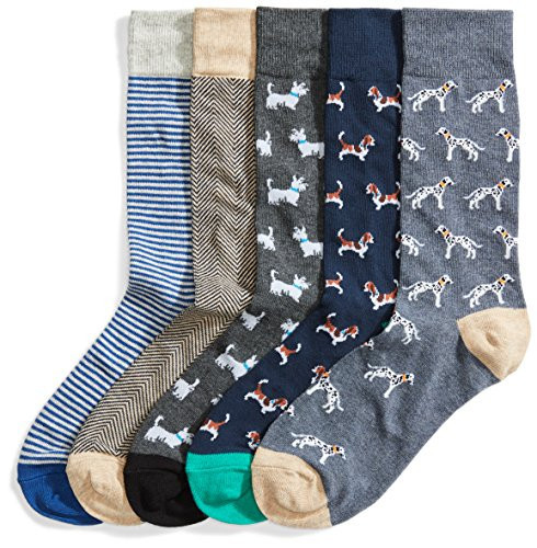 Amazon Essentials Men's Patterned Dress Crew Socks, 5 Pairs, Dogs/Geo Pattern/Mini Stripe, 8-12 | Amazon (US)