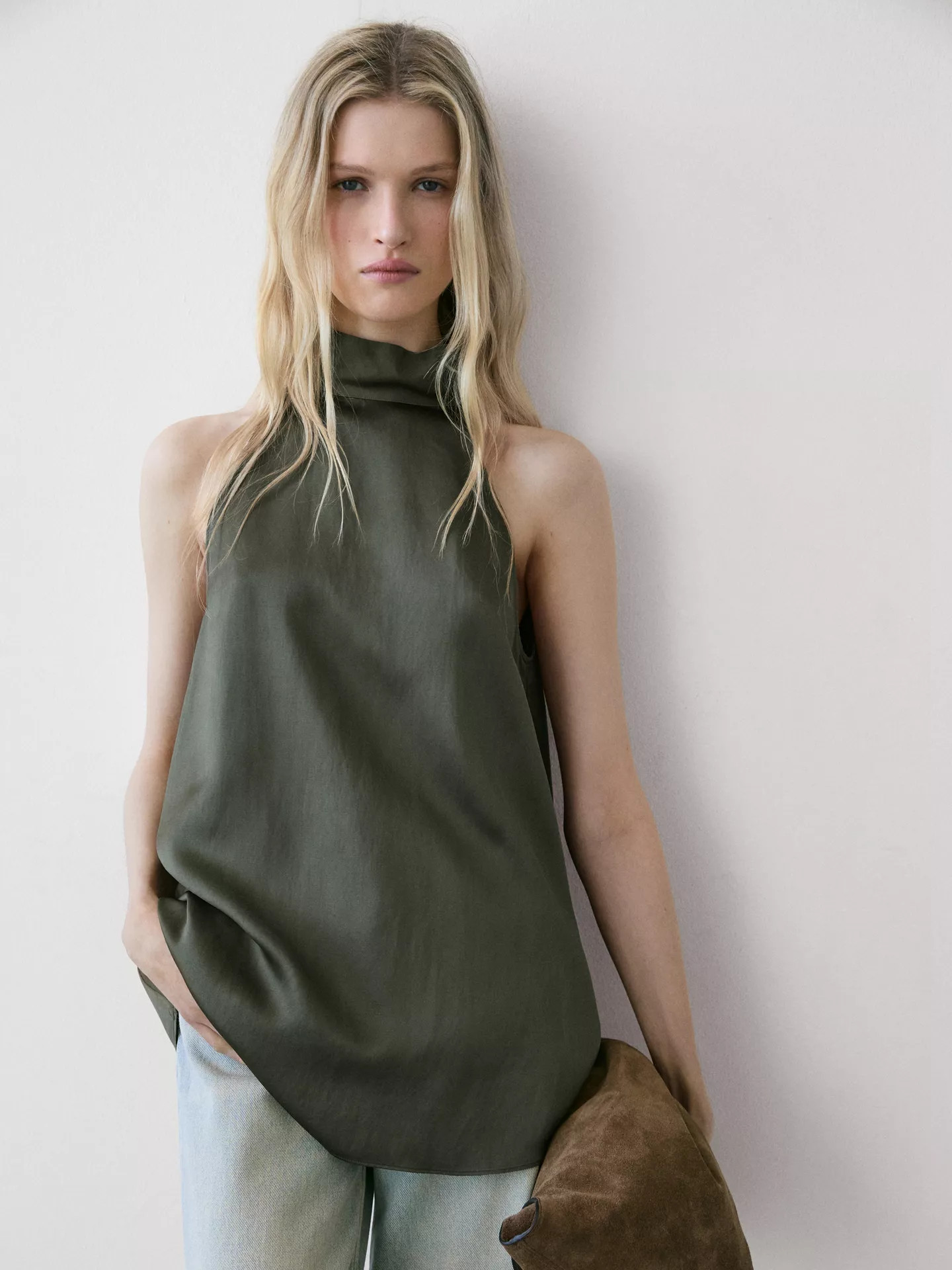 Satin halter top with tie detail | Massimo Dutti UK