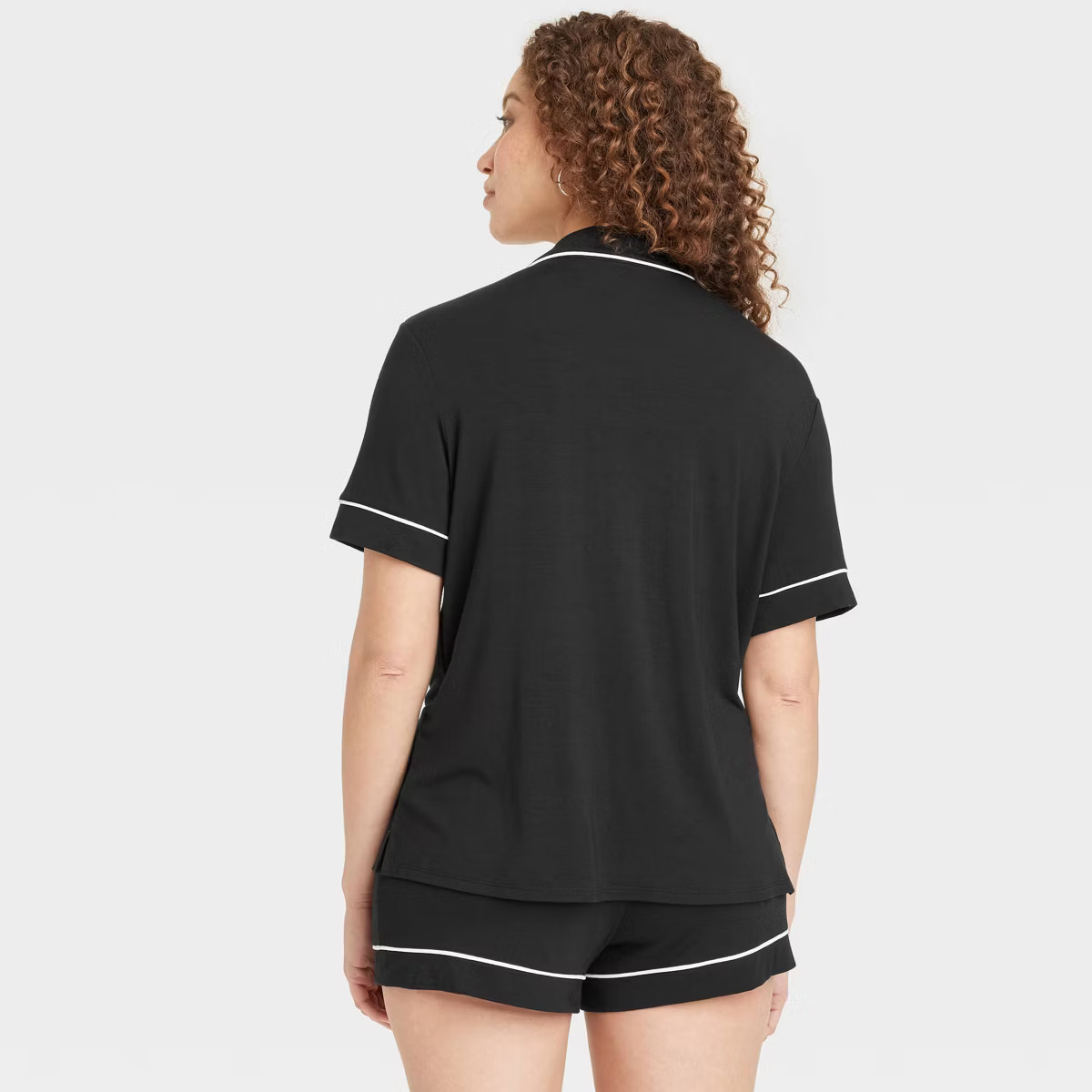 Women's Cloud Knit Modal Short Sleeve Notch Collar Top and Shorts Pajama Set - Auden™ Black S: ... | Target