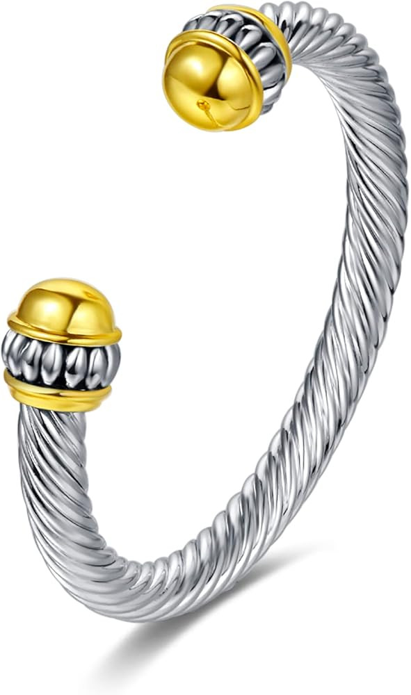 UNY JEWEL Jewelry Make a Statement Two Tone Twisted Cable Wire Caviar Gold Ball Cuff Bangle Makes... | Amazon (US)