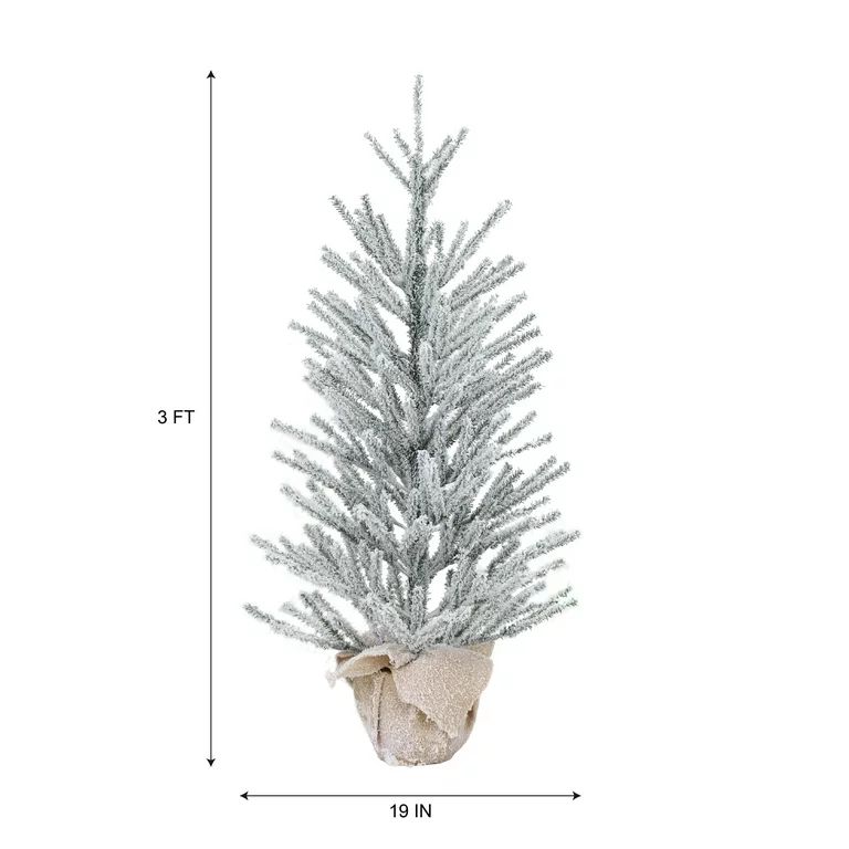 Unlit Snow Flocked Artificial Christmas Tree with Decorative Burlap Base, 3 ft, by Holiday Time -... | Walmart (US)
