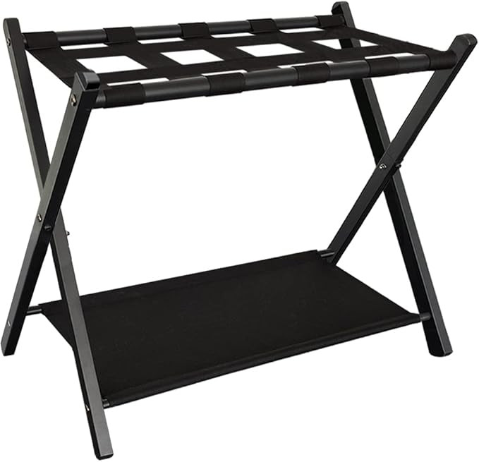 Queension Folding Luggage Rack Stand with Shelf for Guest Room, Foldable Metal Suitcase Storage C... | Amazon (US)