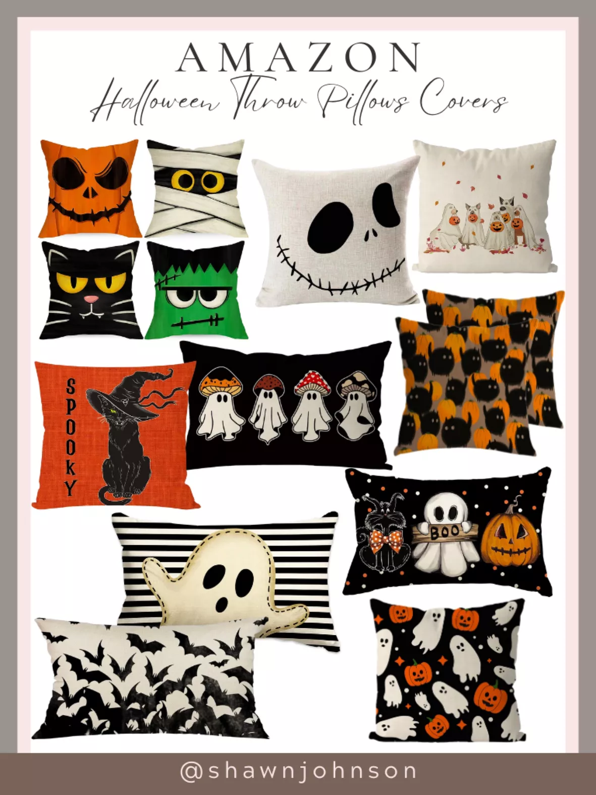 PANDICORN Orange Halloween Pillow Cover 18x18 Black Cat Spooky Hallowe