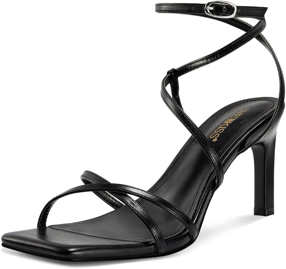 wetkiss Womens Sandals Square Open Toe Strappy Heels Ankle Strap High Heel Sandals Comfort Dress ... | Amazon (US)