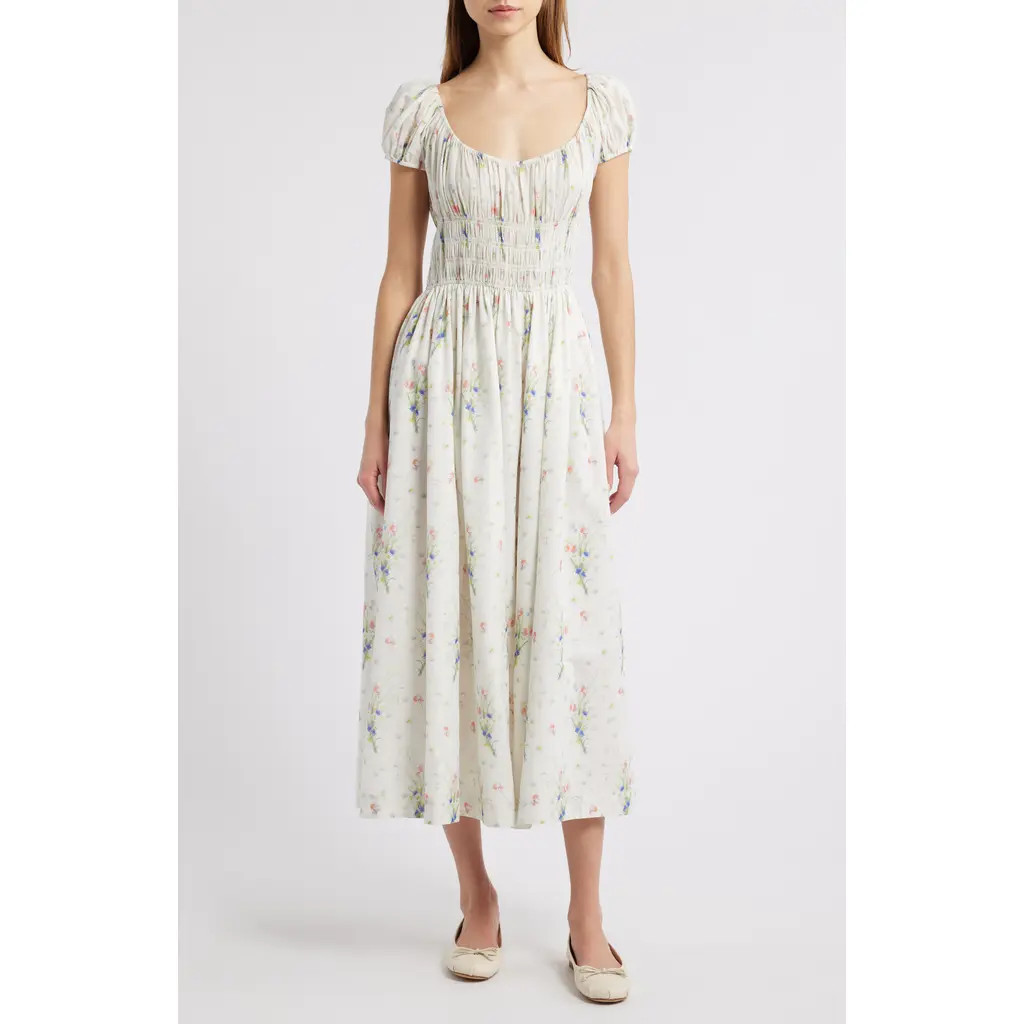 DÔEN Quinley Floral Organic Cotton Midi Dress in Painted Bouquet at Nordstrom, Size Xx-Large | Nordstrom