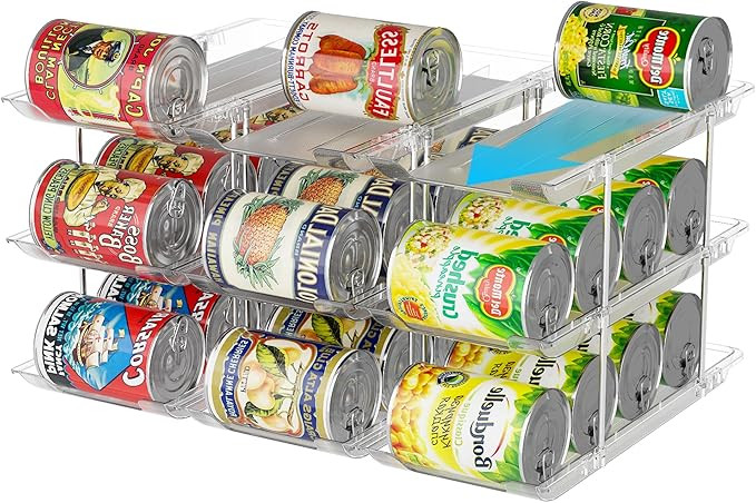 Can Organizer For Pantry Canned Food Goods Organizer For Cabinet Clear Automatic Rolling Can Stor... | Amazon (US)