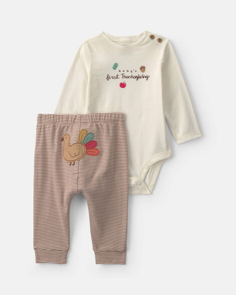 Baby 2-Piece 'Baby's First Thanksgiving' Top & Pant Set - Brown/Cream | Carter's Inc