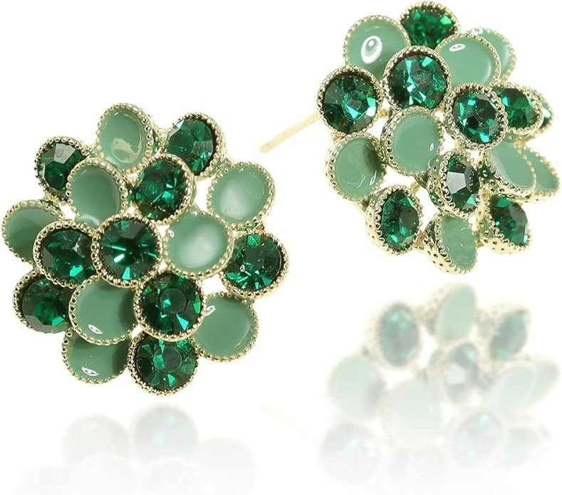 Sonateomber Large Crystal Cubic Zirconia Enamel Statement Flower Leaf Gold Stud Earrings for Wome... | Amazon (US)