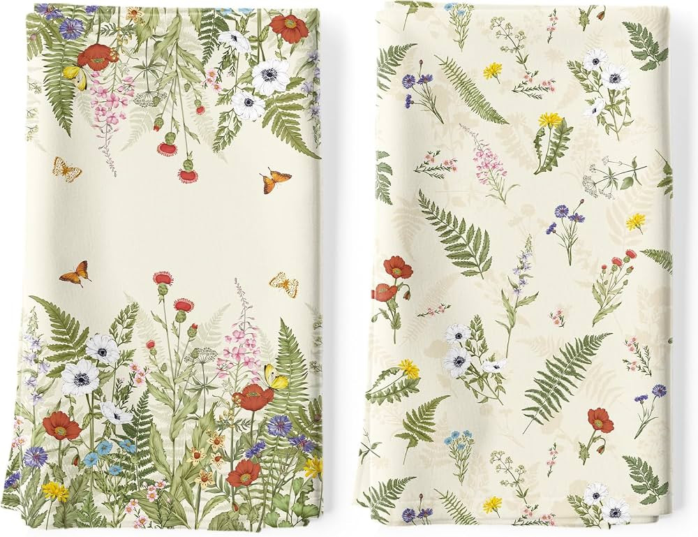 2Pcs Boho Grass Kitchen Tea Towels 100% Cotton Leaves Floral Hand Towels Multiple Uses Quick Dry ... | Amazon (UK)