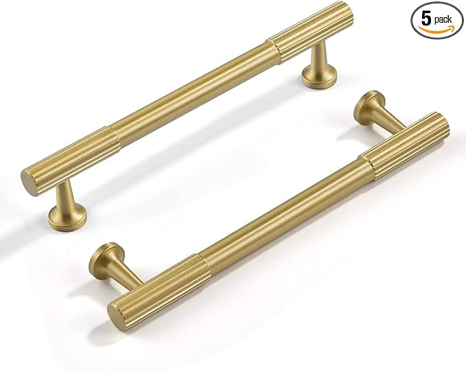 dairazan Brushed-Gold-Modern Kitchen Drawer Cabinet Handles - 5 Pack Solid Brass Pulls Hardware f... | Amazon (US)