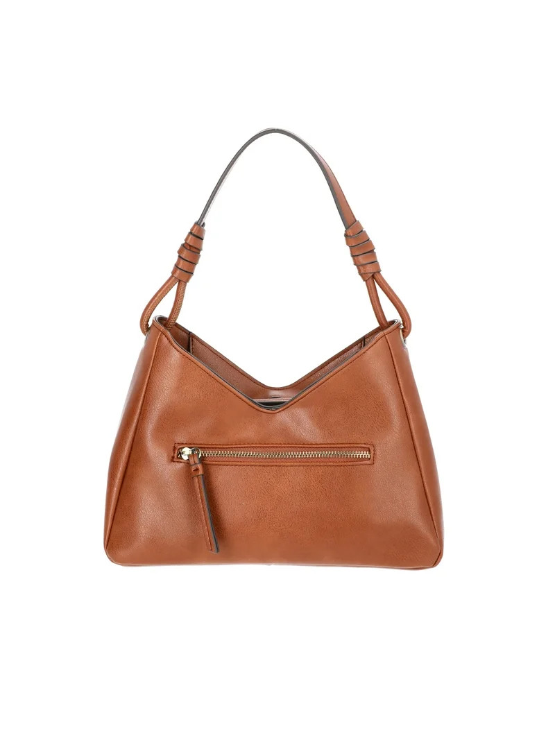 Time and Tru Women's River Faux Leather Small Hobo Shoulder Bag, Cognac | Walmart (US)