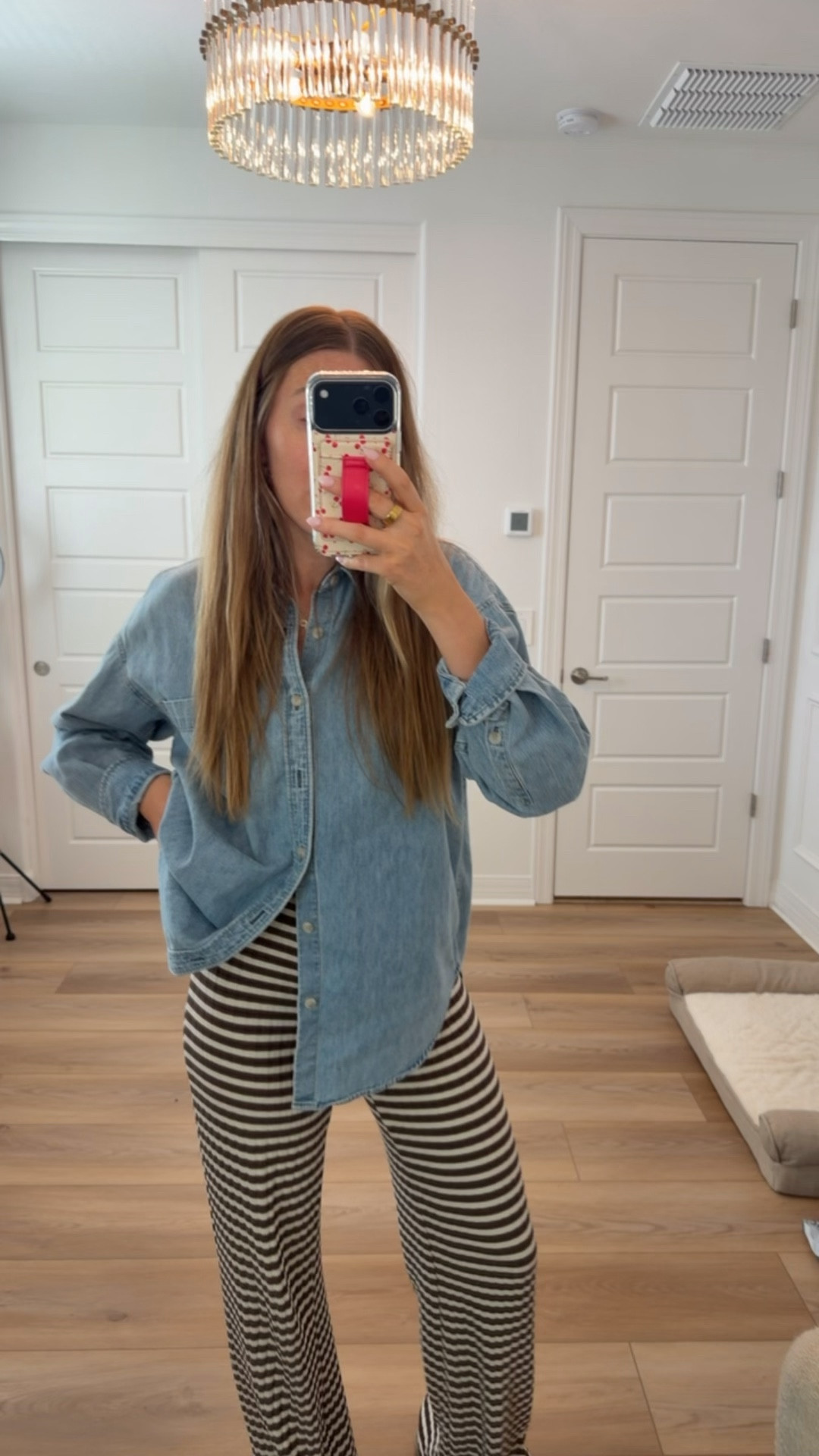 Cute & comfy!! Wearing a small tall in the pants and small in the denim top 