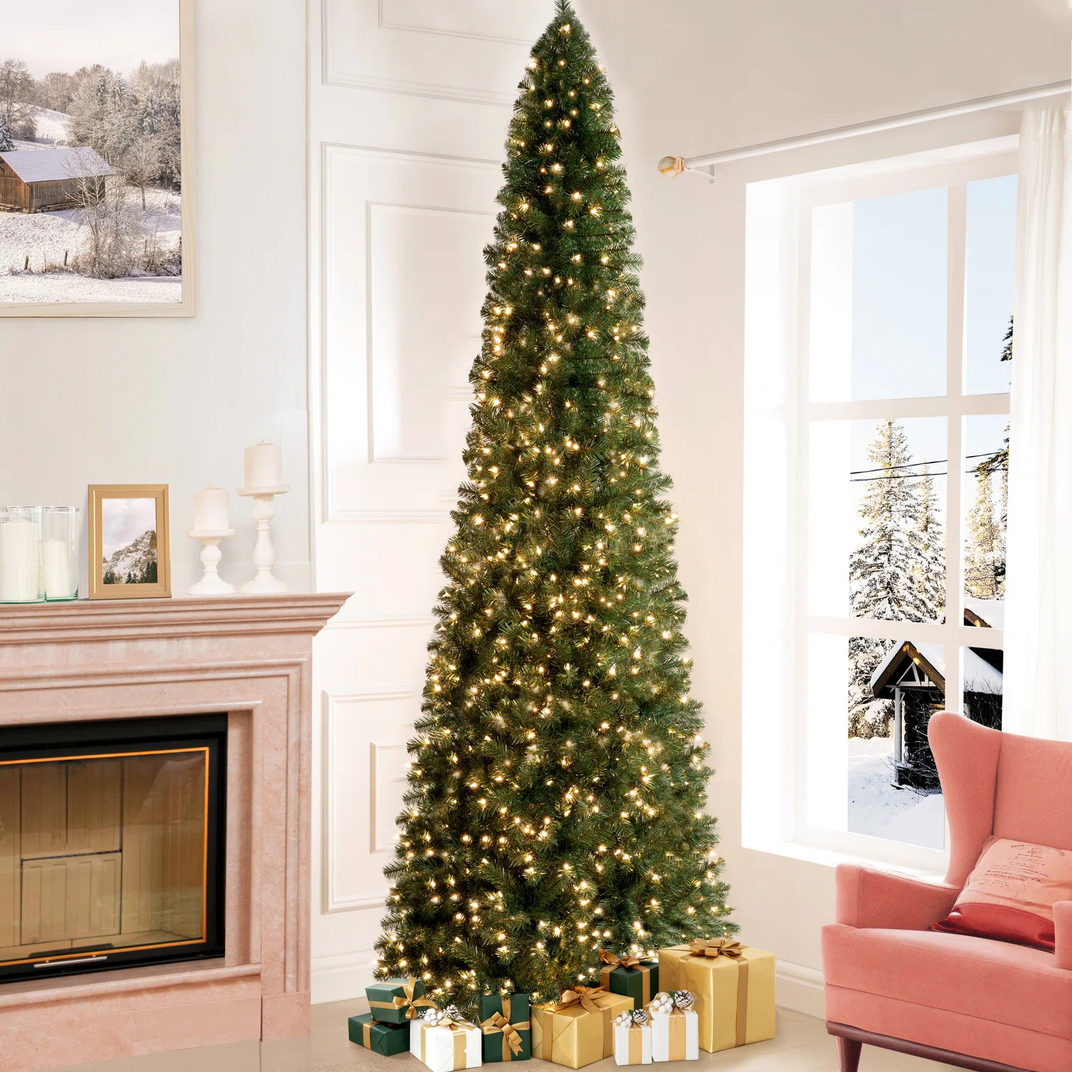 Traditional Pre-Lit Slim Christmas Tree – Illuminated with Warm Lights and Sturdy Metal Stand f... | Wayfair North America